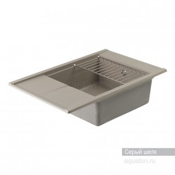 Мойка для кухни из литого мрамора Акватон (Aquaton) Делия 78 прямоугольная с крылом серый шелк 1A715132DE250