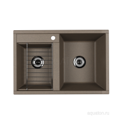 Мойка для кухни из литого мрамора Акватон (Aquaton) Делия 78 DBL 2 чаши серый шелк 1A723132DE250